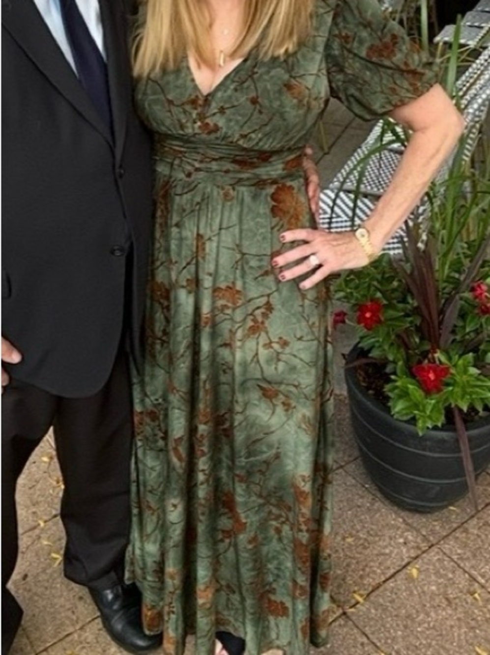 Green Floral V-Neck Maxi Dress